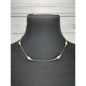 Vintage Silver Toned Wier‎ Wrapped Pearl Fashion Necklace